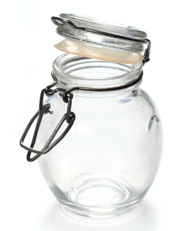 empty glass jar with a flip top and rubber seal