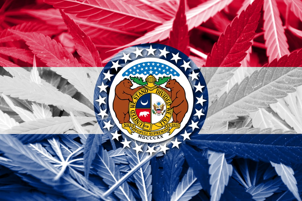 missouri state flag with marijuana leaves